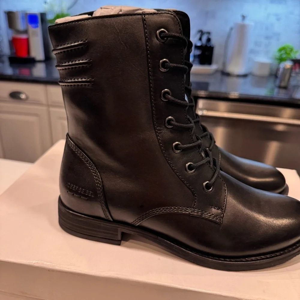 NEW Josef Seibel Simona 01 Women’s Black Leather Lace Up Boots Sz US 6-6.5 EU 37